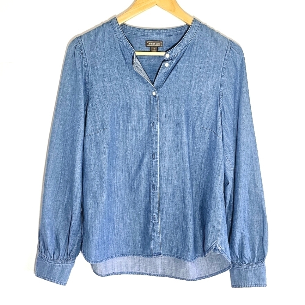 Point Sur J.Crew Denim Button Down Cotton Lyocell Women's Blouse Size S